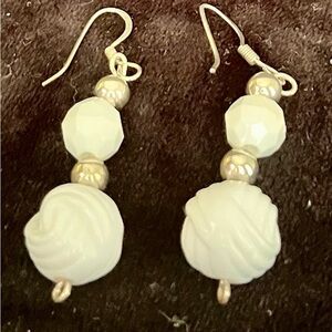 Elegant Sterling with Cream Faceted Baubles Beaded Earrings VTG Boho Chic Hippie